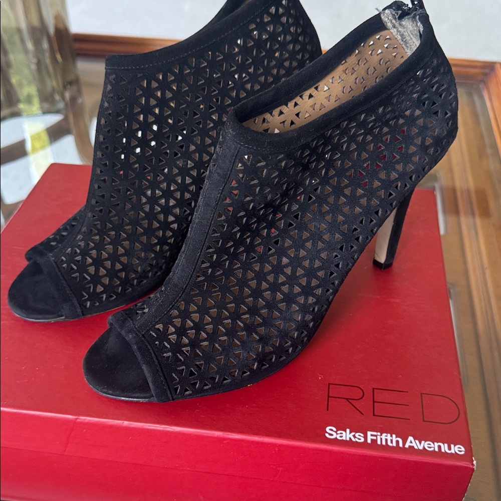 Black Peep-Toe Heels Saks Fifth Avenue RED